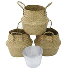 Cathay Importers Seagrass Basket with PVC Hard Liner, Natural, 3 Pack (EC-08-1943)-6.5"H x 6.5"Dia; Total Height 8"H