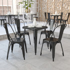 Flash Furniture 23.75" Square Black Metal Indoor-Outdoor Table Set with 2 Stack Chairs-Galvanized Steel Construction