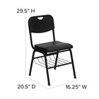 Flash Furniture HERCULES Plastic Chair with Black Frame & Book Basket - Black-Black Powder Coated Frame Finish