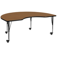 Flash Furniture Mobile 48''W x 96''L Kidney-Shaped Activity Table, Oak Laminate Top, Adjustable Preschool Legs (XUA4896KIDOKTPC)-Oak/Chrome, Laminate, Steel