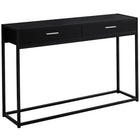 Monarch Specialties 3512 Accent Table - 48"L/Black/Black Metal Hall Console-2 large storage drawers on metal glides with sleek silver metal handles