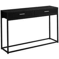 Monarch Specialties 3512 Accent Table - 48"L/Black/Black Metal Hall Console-2 large storage drawers on metal glides with sleek silver metal handles