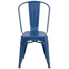 Flash Furniture Commercial Grade Distressed Antique Metal Indoor-Outdoor Stackable Chair - Blue-Set of 4 Stackable Bistro Style Chairs