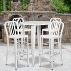 30'' Round White Metal Indoor-Outdoor Bar Table Set with 4 Vertical Slat Back Barstools [CH-51090BH-4-30VRT-WH-GG]-30"W x 30"D x 41"H