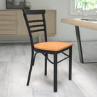 Flash Furniture HERCULES Series Black Three-Slat Ladder Back Metal Restaurant Chair - Natural Wood Seat-Curved Support Bar