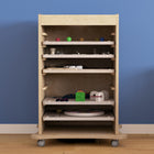 Flash Furniture Bright Beginnings Commercial Space Saving Wooden Mobile STEAM Wall Accessory Board Storage Cart - Natural-Quick and Easy Assembly with Included Materials