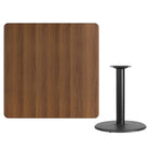 Flash Furniture 42'' Square Laminate Table Top, Walnut with 24'' Round Table Height Base (XUWA4242TR24)-Walnut Laminate Top