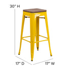 Flash Furniture 30" High Backless Metal Barstool with Square Wood Seat - Yellow-Textured Walnut Elm Wood Seat