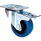 Kleton Blue Caster, Swivel With Brake, 4" (101.6 Mm), Rubber, 350 Lbs. (158.8 Kg.) - 5 Pack-Bolt Hole Size 3/8" (9.52 mm)