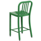 Flash Furniture 24" High Green Metal Indoor-Outdoor Counter Height Stool with Vertical Slat Back-Green Powder Coat Finish