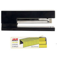 JAM Paper Office & Desk Sets, Stapler Pack of Staples, Black and Yellow (3375BKYE)-Colour: Black Stapler & a Pack of Yellow Staples