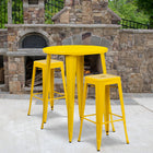 30'' Round Yellow Metal Indoor-Outdoor Bar Table Set with 2 Square Seat Backless Barstools (CH-51090BH-2-30SQST-YL-GG)-30"W x 30"D x 41"H
