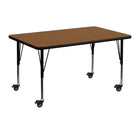 Flash Furniture Mobile 30"W x 48"L Rectangular Oak HP Laminate Activity Table - Height Adjustable Short Legs-Popular Rectangular Activity Table