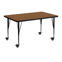 Flash Furniture Mobile 30"W x 48"L Rectangular Oak HP Laminate Activity Table - Height Adjustable Short Legs-Popular Rectangular Activity Table