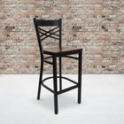 Flash Furniture HERCULES Series Black "X" Back Metal Restaurant Barstool - Mahogany Wood Seat-.625'' Thick Plywood Seat