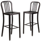 Flash Furniture Commercial Grade 30" High Black-Antique Gold Metal Indoor-Outdoor Barstool with Vertical Slat Back - 2 Pack-500 lb. Static Weight Capacity