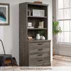 Sauder 433680 Aspen Post Library Hutch - Pebble Pine-Meets BIFMA standard x5.9 for safety, durability, and structural performance.