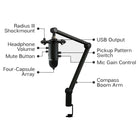Blue Yeticaster Professional Broadcast Bundle - Black-Compass broadcast boom arm: Attach Yeti USB mic to the Compass boom arm featuring a premium internal spring design with built-in cable management for game streaming, podcasting, voice-over and more
