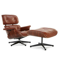 Nicer Furniture Modern Classic Lounge Chair & Ottoman Set - Tan/Rosewood-Upholstered in 100% full-grain Italian Aniline Leather imported from Italy, the highest grade and most expensive leather available, only 5% of the world's leather falls into this category.