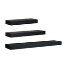 nexxt Maine Wall Shelf, Set of 3, 5" Deep Wall Ledges, 12", 16" & 24", Black-Measurement and weight capacity: the small floating shelf measures 24"L x 5"W x 1.5"H and holds up to 5 pounds, the medium measures 16"L x 5"W x 1.5"H and holds up to 8 pounds, and the large one measures 12"L x 5"W x 1.5"H in dimensions and holds up to 10 pounds