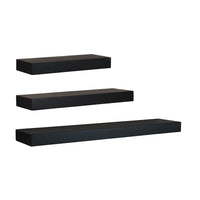nexxt Maine Wall Shelf, Set of 3, 5" Deep Wall Ledges, 12", 16" & 24", Black-Measurement and weight capacity: the small floating shelf measures 24"L x 5"W x 1.5"H and holds up to 5 pounds, the medium measures 16"L x 5"W x 1.5"H and holds up to 8 pounds, and the large one measures 12"L x 5"W x 1.5"H in dimensions and holds up to 10 pounds