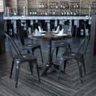 Flash Furniture Commercial Grade Distressed Black Metal Indoor-Outdoor Stackable Chair-Small Caps on cross brace protect finish when stacked