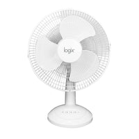 Logix 12" Oscillating Desk Fan, White-Wide angle motorized oscillation
