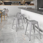 Flash Furniture 24" High Backless Silver Metal Indoor-Outdoor Counter Height Stool with Square Seat-Backless Design