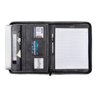 Bugatti Writing Case With Exterior Pocket, Synthetic/Canvas, Grey, 13" x 10" x 1.25"-Letter size zip around writing pad keeps notes and information tucked securely away