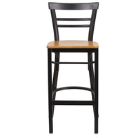 Flash Furniture HERCULES Series Black Two-Slat Ladder Back Metal Restaurant Barstool - Natural Wood Seat-Metal Barstool