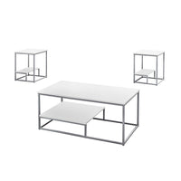 Monarch Specialties 7961P Table Set - 3Pcs Set/White/Silver Metal-3 piece table set includes a coffee table with two matching end tables