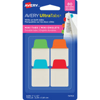 Avery Ultra Writable Mini Tabs - 1" x 1½" Repositionable Two Sided - Primary Colour - 80 Pack-Primary colours, Red, Blue, Green, Orange