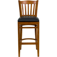 Flash Furniture HERCULES Series Vertical Slat Back Cherry Wood Restaurant Barstool - Black Vinyl Seat - 2 Pack-Set of 2 Wood Dining Bar Stools