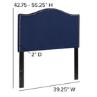 Flash Furniture Lexington Upholstered Twin Size Headboard with Accent Nail Trim - Navy Fabric-Black Metal Stands with Adjustable Bed Rail Slots