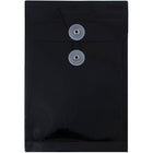 JAM Paper Plastic Envelopes with Button and String Tie - Open End - 6.25" x 9.25" - Black - 12 Pack -Colour: Black 