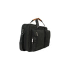 PKG Trenton 31L Messenger Bag with Recycled Fabric - Black/Tan-Main compartment opens flat with luggage straps and top wall mesh zippered pocket organization