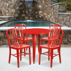 30'' Round Red Metal Indoor-Outdoor Table Set with 4 Vertical Slat Back Chairs [CH-51090TH-4-18VRT-RED-GG]-30"W x 30"D x 29.50"H