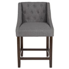 Flash Furniture Carmel Series 24" High Transitional Tufted Walnut Counter Height Stool with Accent Nail Trim - Dark Grey Fabric-Transitional Style Stool