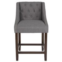 Flash Furniture Carmel Series 24" High Transitional Tufted Walnut Counter Height Stool with Accent Nail Trim - Dark Grey Fabric-Transitional Style Stool