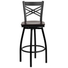 Flash Furniture HERCULES Series Black "X" Back Swivel Metal Barstool with Walnut Wood Seat - Black-Metal Barstool