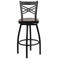 Flash Furniture HERCULES Series Black "X" Back Swivel Metal Barstool with Walnut Wood Seat - Black-Metal Barstool