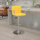 Flash Furniture Contemporary Quilted Vinyl Adjustable Height Barstool with Arms & Chrome Base - Yellow-Swivel Seat