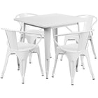 Flash Furniture 31.5'' Square White Metal Indoor-Outdoor Table Set with 4 Arm Chairs (ET-CT002-4-70-WH-GG)-Seats 4 people