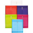 JAM Paper Plastic Envelopes, Button and String Tie Closure, 9.75x11.75, Assorted Colors, 3 sets of 6 (118B1assrtdg)-Assortment of Six Letter Size Open End Poly Button and String Envelopes: Clear, Red, Blue, Lime Green, Pink, and Purple