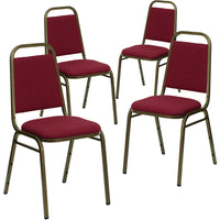 Flash Furniture HERCULES Trapezoidal Back Stacking Banquet Chair in Burgundy Fabric - Gold Vein Frame-Set of 4 Multipurpose Banquet Chairs