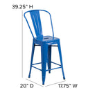 Flash Furniture Commercial Grade 24" High Metal Indoor-Outdoor Counter Height Stool with Back - Blue-Designed for Indoor or Outdoor Use