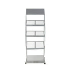 Futech 3-Shelves Rolling Brochure Holder - 19"W x 15"D x 54"H - Silver-Tray Size: 18"W x 12"L
