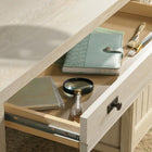 Sauder 65"W Costa Executive Desk - Chalked Chestnut- Cord management includes two desk top grommet holes to keep your cord clutter neatly contained