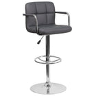 Flash Furniture Contemporary Grey Quilted Vinyl Adjustable Height Barstool with Arms & Chrome Base-Mid-Back Design
