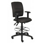 Nicer Interior Multi-Function Fabric Drafting Stool with Adjustable Arms - Black-Upholstered In black fabric with adjustable arms and a 20-Inch diameter chrome footring